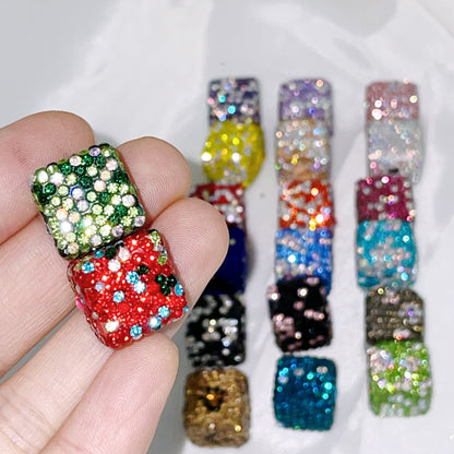 Leopard Print Rhinestone Polymer Clay Beads 14mm Square 15mm Round 10pcs 37
