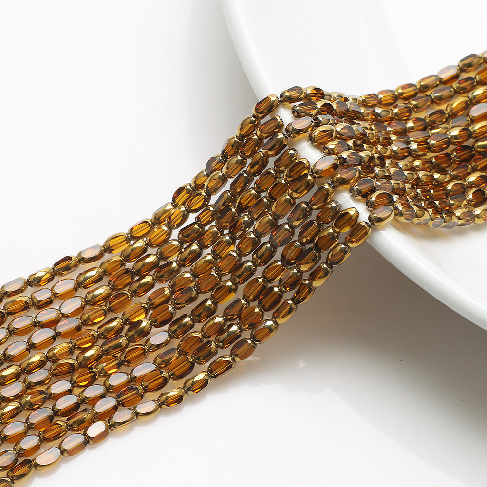 Electroplated Frosted Glass Beads 4mm x 6mm Metallic Edged 96pcs 10