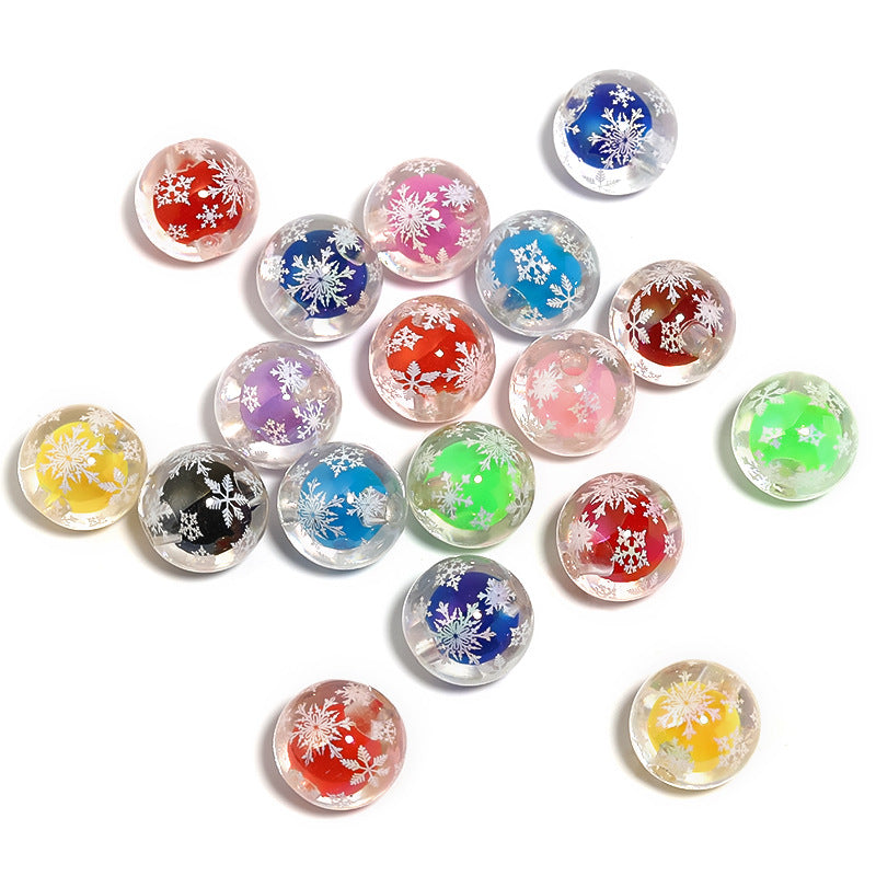 Christmas Transparent Snowflake Printing Acrylic Beads 16mm 50pcs 6