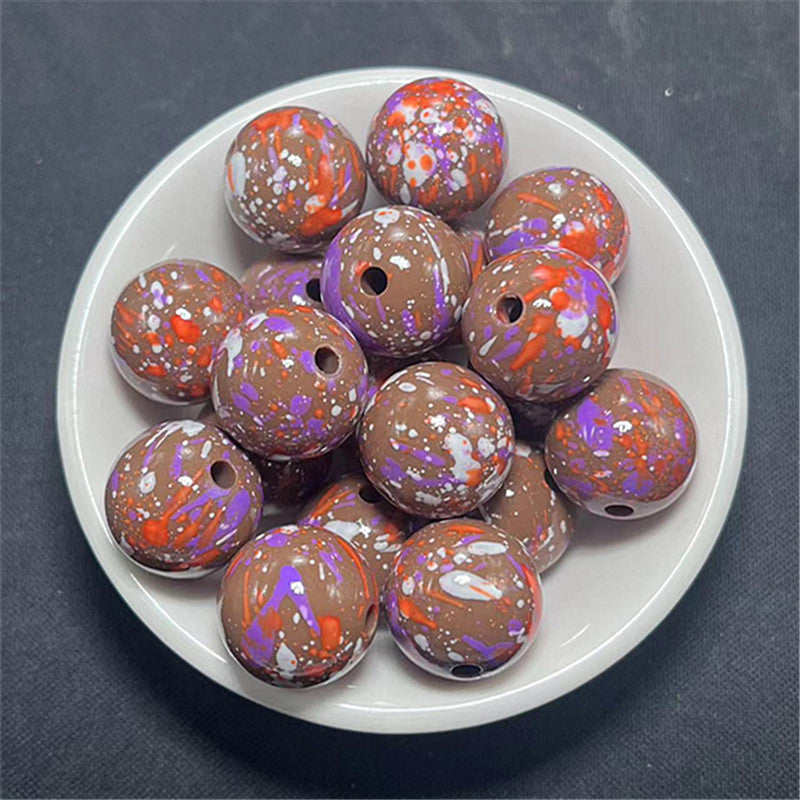 Hand Painted Acrylic Beads 16mm Inkjet Splatter Pink Glossy 100pcs 8