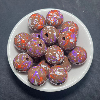 Hand Painted Acrylic Beads 16mm Inkjet Splatter Pink Glossy 100pcs 8