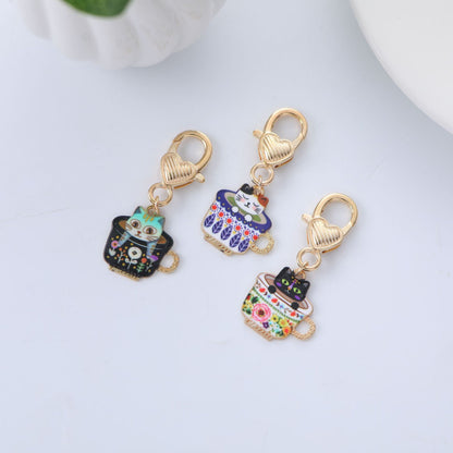 Metal Cat Keychain Enamel Colorful Gold Clasp Charm 4