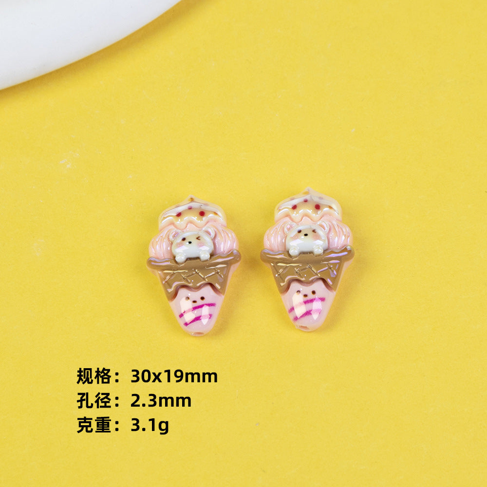 Bear Ice Cream Series Resin Beads Glossy Pastel Pink 20pcs 11