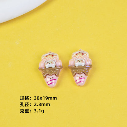 Bear Ice Cream Series Resin Beads Glossy Pastel Pink 20pcs 11