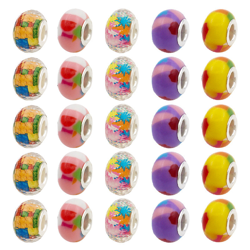 Resin Spacer Beads 14mm Rainbow Pattern 40pcs