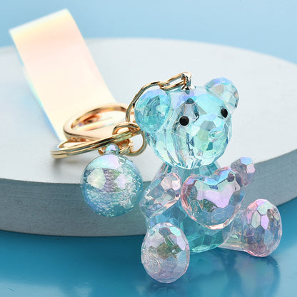 Acrylic Bear Keychain Faceted Iridescent Strap 14cm 7