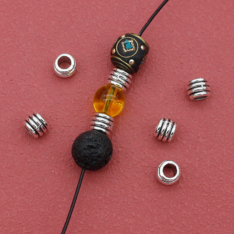 Tube Metal Beads 7mm Threaded Tibetan Large Hole Alloy 100pcs 2