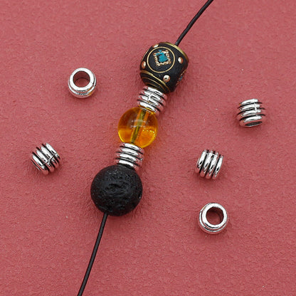 Tube Metal Beads 7mm Threaded Tibetan Large Hole Alloy 100pcs 2