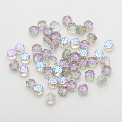 Electroplated Rose Glass Beads 6mm Small Etched Floral 50pcs 11
