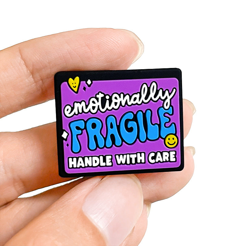 Silicone Focal Beads English Short Sentences Emotionally Fragile Rectangle 20pcs 4
