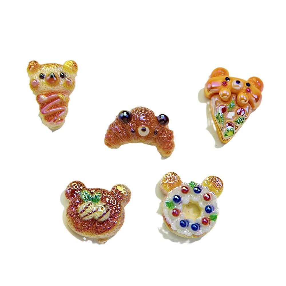 Plating Irregular Bear Bread Resin Beads Glossy Colorful 10pcs 5