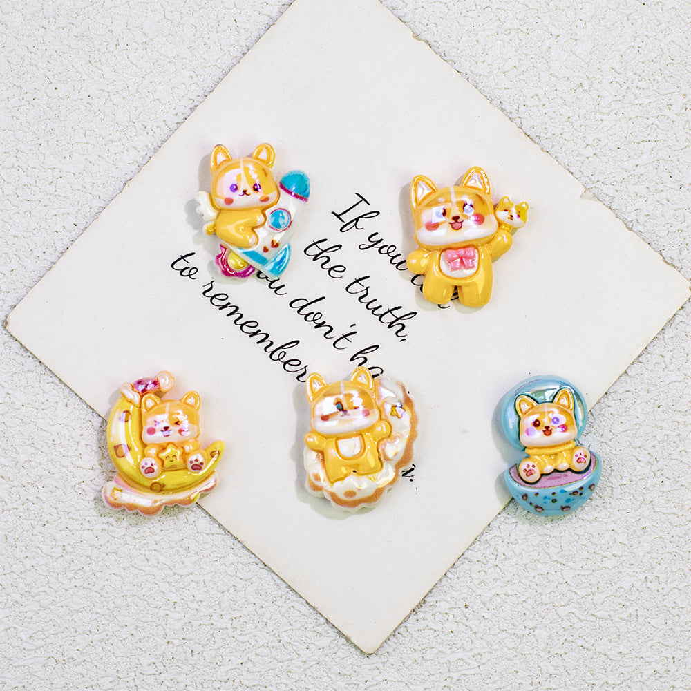 Plating Cute Corgi Resin Beads Glossy Honey Tone 10pcs 3
