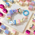 Painted Square Acrylic Beads 2.7mm Hand Drawn Cream Cake Design