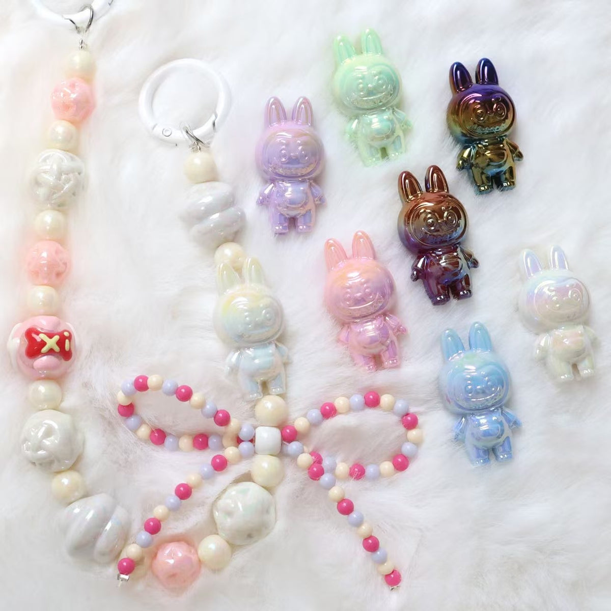 Plating 3D Labub Standing Pose Acrylic Beads 34mm Glossy Mixed 20pcs 4