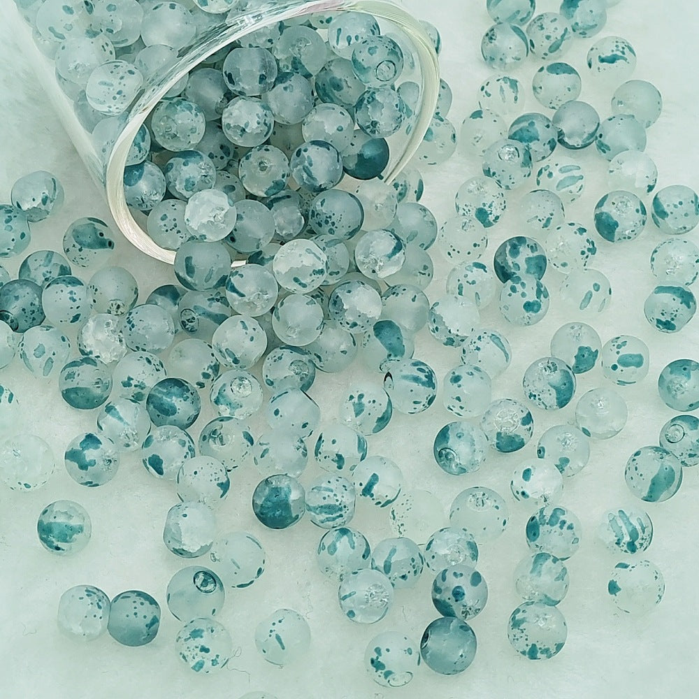 Frosted Round Glass Beads 6mm Colorful Speckled Matte Finish 50pcs 10