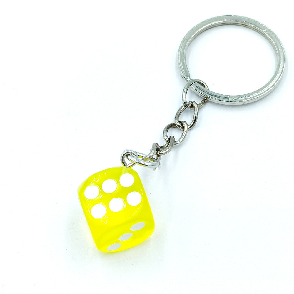 Resin Mini Dice Keychain Colorful Translucent Cube on Silver Chain 9