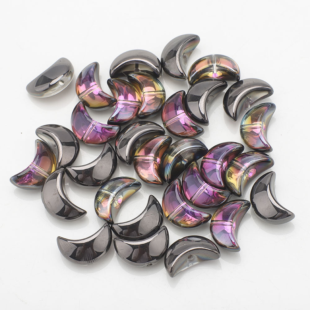 Moon Plated Transparent Crescent Glass Beads 9mm 14mm 30pcs 15