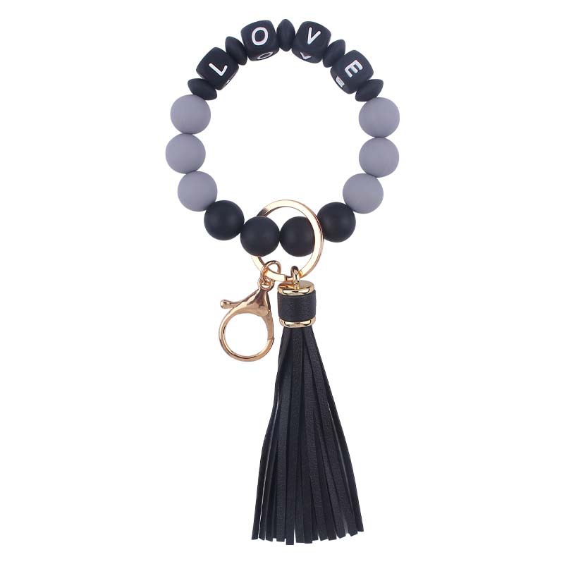 Silicone Bead LOVE Wristlet Keychain with Tassel Charm 11