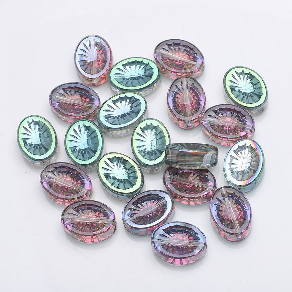 Electroplated Elliptical Flower Glass Beads 10x14mm Kiwi 20pcs 12