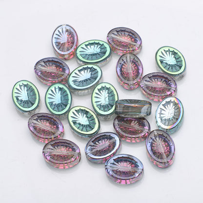 Electroplated Elliptical Flower Glass Beads 10x14mm Kiwi 20pcs 12
