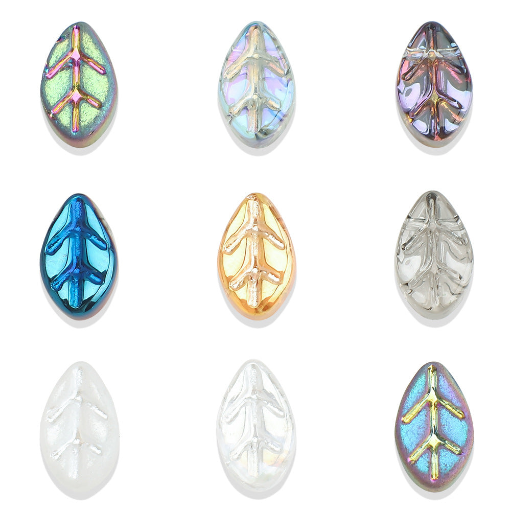 Czech Glass Leaves Glass Beads 7x11mm Electroplated 50pcs