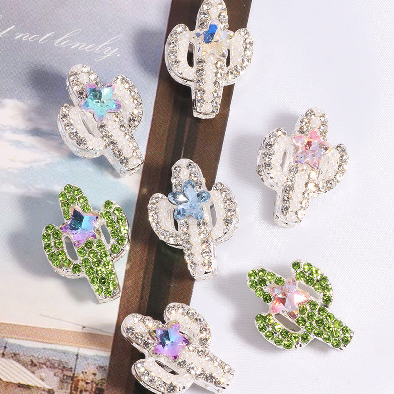 Rhinestone Encrusted Cactus Rhinestone Beads 23mm Alloy 2pcs