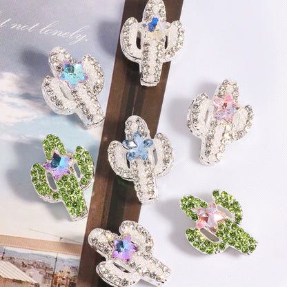 Rhinestone Encrusted Cactus Rhinestone Beads 23mm Alloy 2pcs