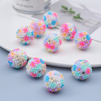 Embellished Flower Clay Beads 20mm Five-petal Pastel Rainbow 10pcs 9