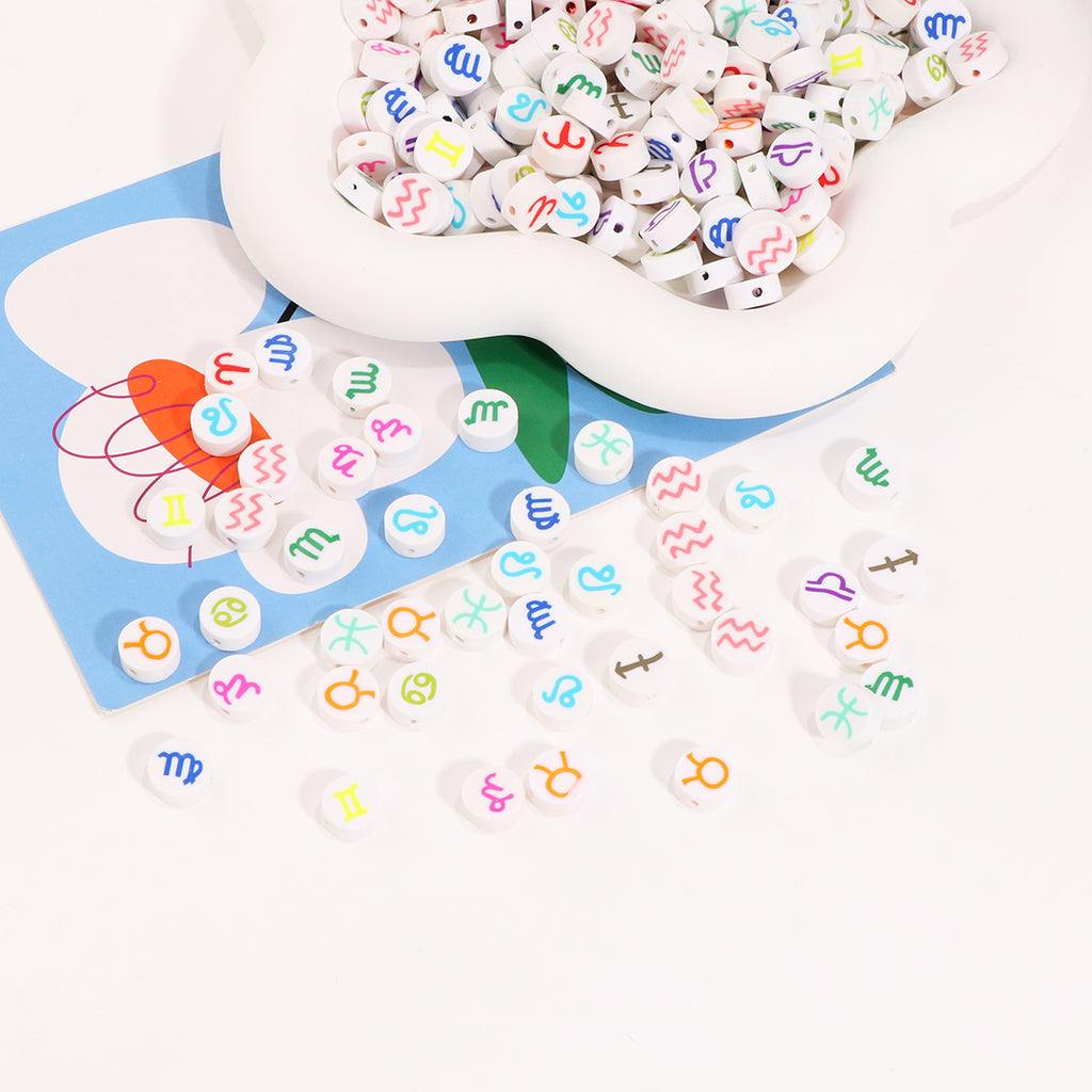 Flat Clay Beads 9mm Multicolor Twelve Constellation Zodiac 100pcs 4