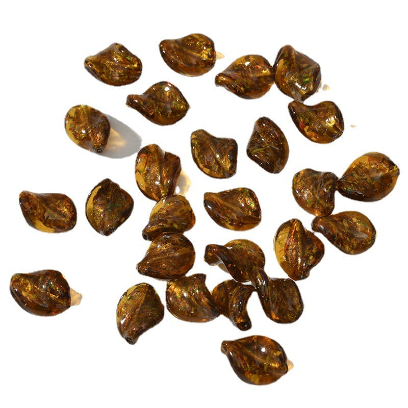 Lampwork Glass Beads Leaf Curled 14x21mm Translucent Vibrant 4pcs 5