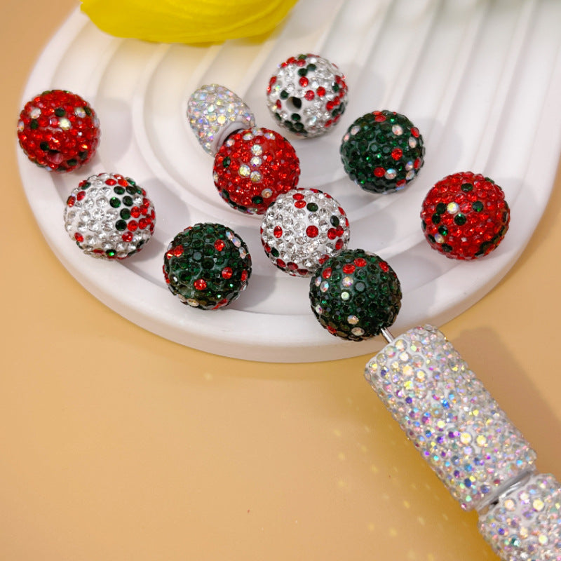 Rhinestone Bubblegum Beads 16-20mm Christmas Series Clay Sparkle 20pcs 4
