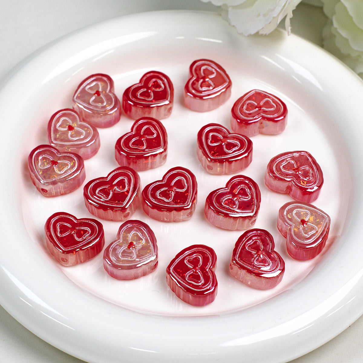 Bow Pattern Heart Resin Beads 20mm Colorful Mixed 10pcs 11