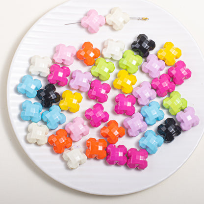 Glossy Painted Faceted Four-Leaf Clover Acrylic Beads 16mm 5pcs 12