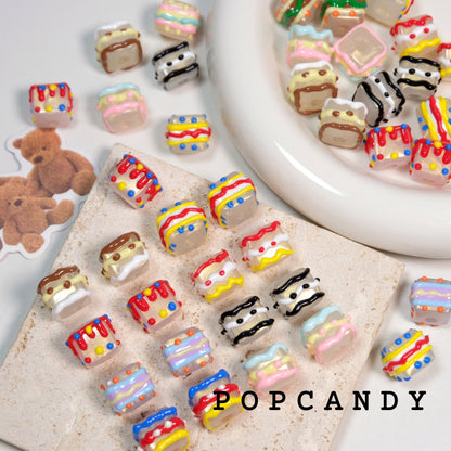 Hand Painted Square Acrylic Beads 12-14mm Colorful Enamel 10pcs 11