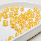 Japanese Candy Striped Resin Beads 10mm Glossy Yellow White 30pcs