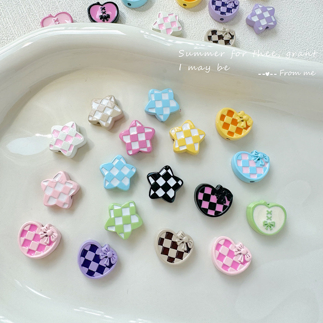 Star and Heart Metal Beads 13mm Baking Painted Houndstooth 10pcs 2