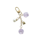 Resin Lavender Rose Keychain with Pearl and Gold Heart Charm