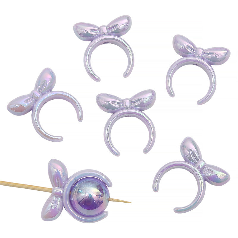 Painted Bow Tie Acrylic Beads 25x27mm Glossy Colors 8pcs 8