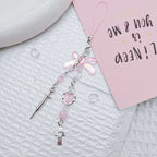 Pink Bow Phone Charm Acrylic Metal Silver Heart Beads 3pcs 3