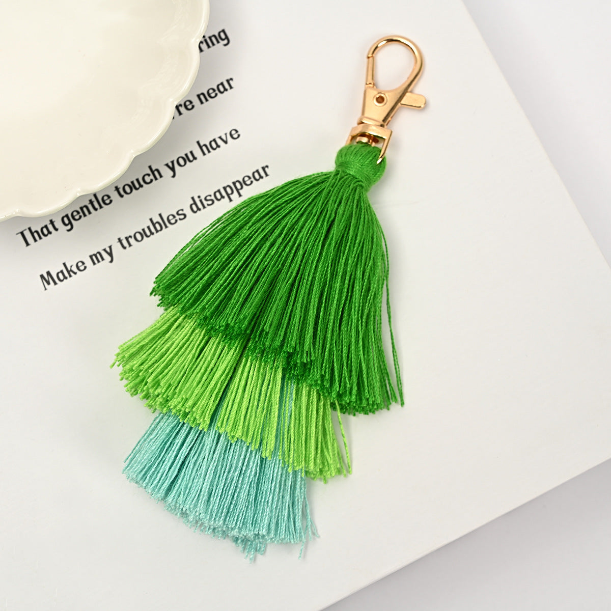 Layered Tassel Keychain Cotton Soft Texture with Metal Clasp 7
