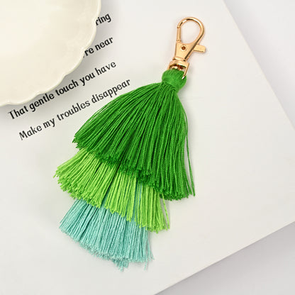 Layered Tassel Keychain Cotton Soft Texture with Metal Clasp 7