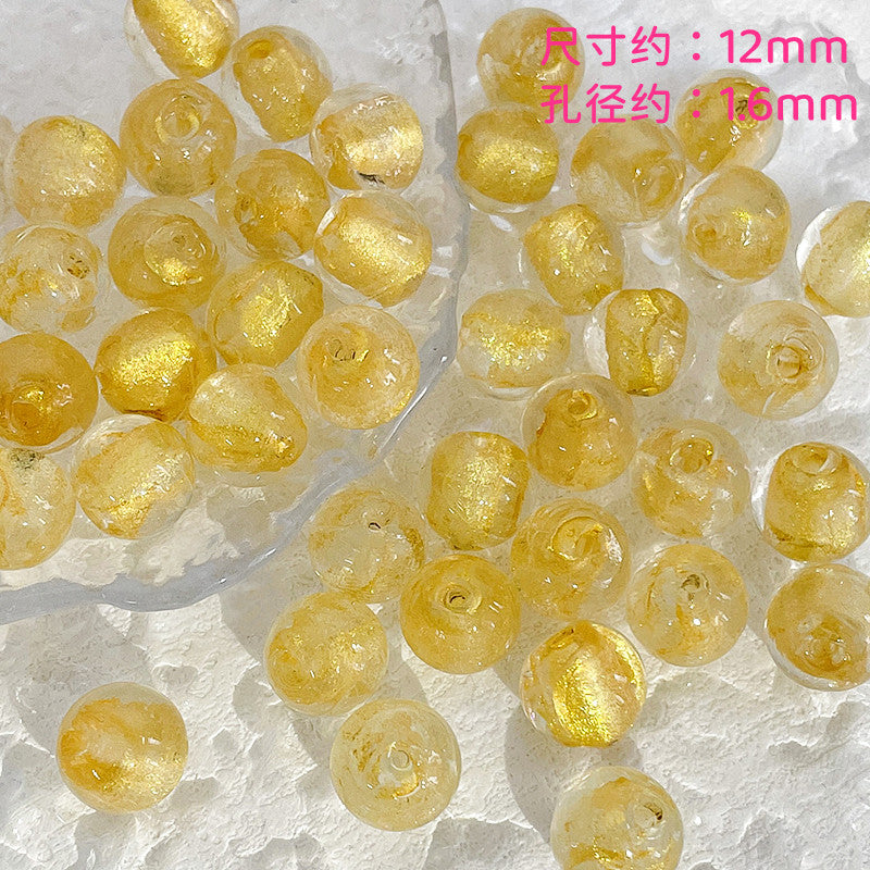 Lampwork Glass Beads Olive Shaped Vintage Gold Foil Filled 1pc 7