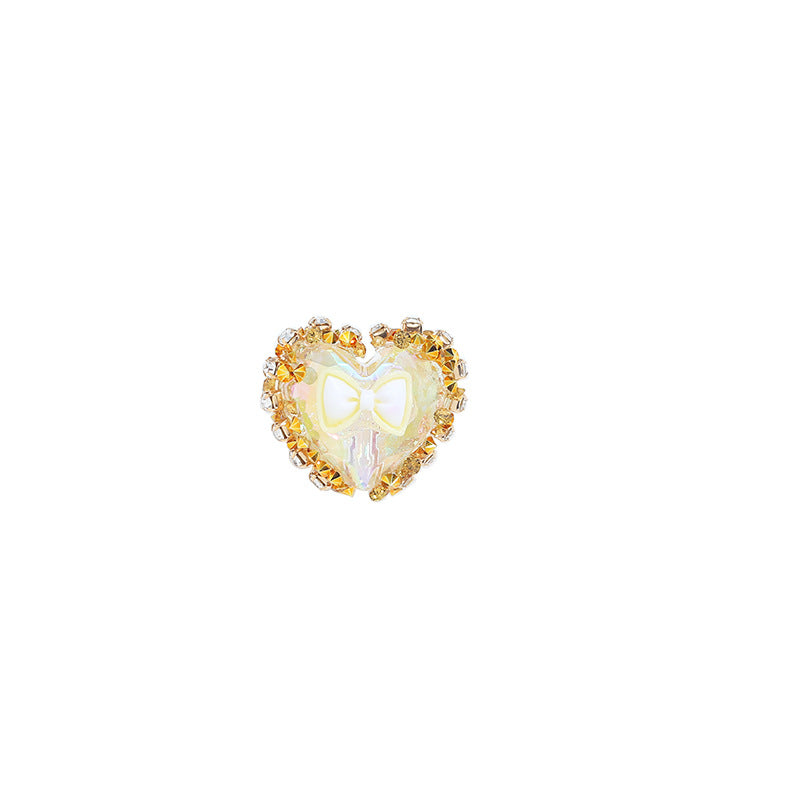 Bow Heart Acrylic Beads 20mm Iridescent Rhinestone Pastel 10pcs 5
