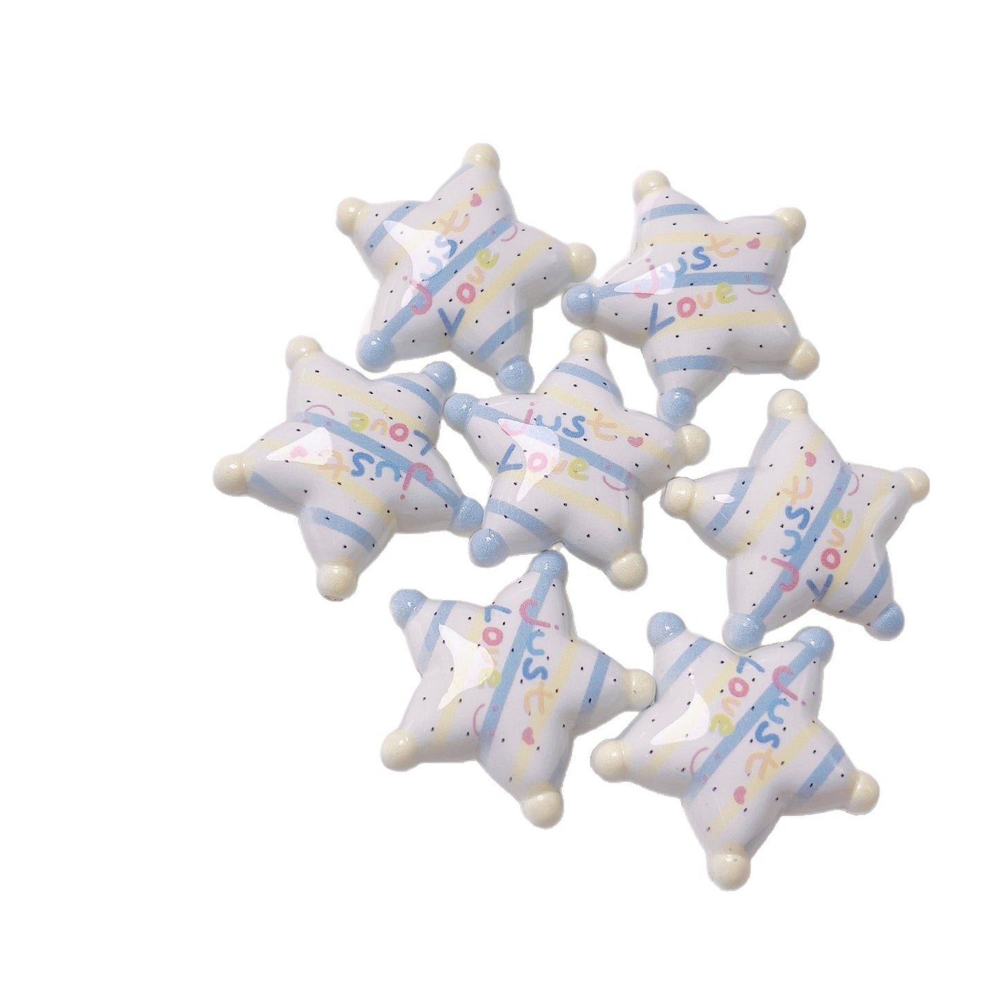 Letter Printed Star Acrylic Beads 26mm Mixed Colors 10pcs 5