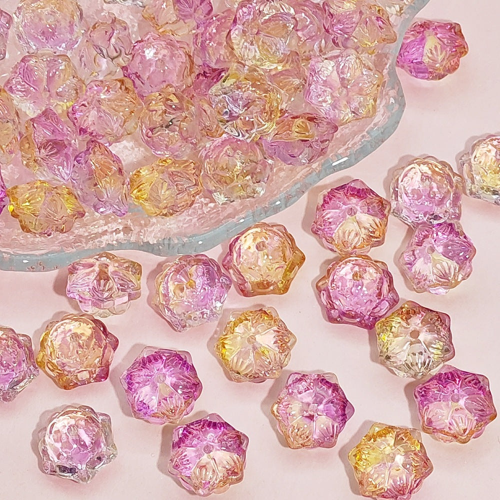 Tiny Flower Glass Beads 16mm Clear Translucent Mixed Colors 50pcs 2