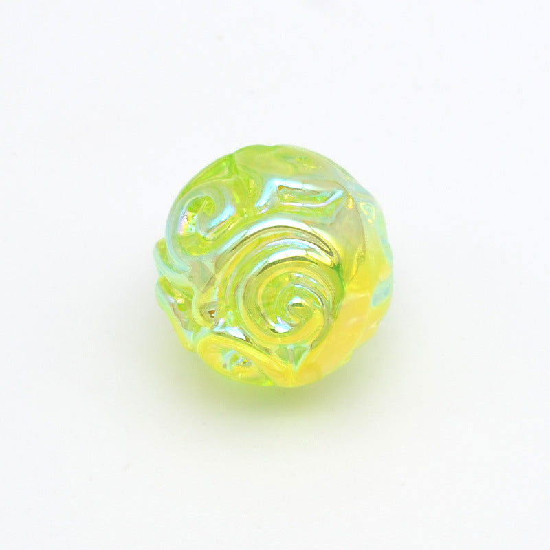 Plating Round Acrylic Beads 16mm UV Embroidered Iridescent 20pcs 12