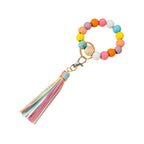 Wooden Beads Tassel Wristlet Keychain Natural Texture Pastel Colors 5