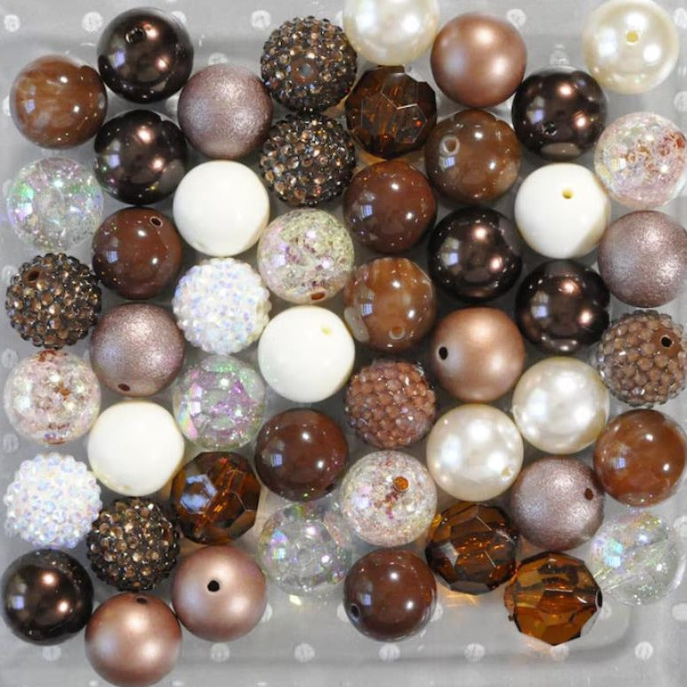 Bubblegum Beads 20mm Coffee White Bronze Chunky Mix 50pcs