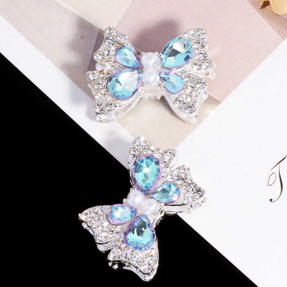 Bow Rhinestone Beads 25mm Paved Alloy Pastel Colors 6pcs 3