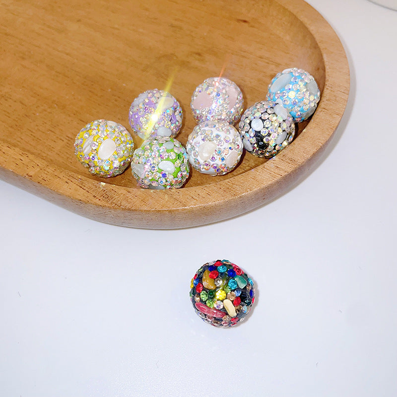 Natural Shell Embeded Rhinestone Bubblegum Ball Rhinestone Beads 16mm 10pcs